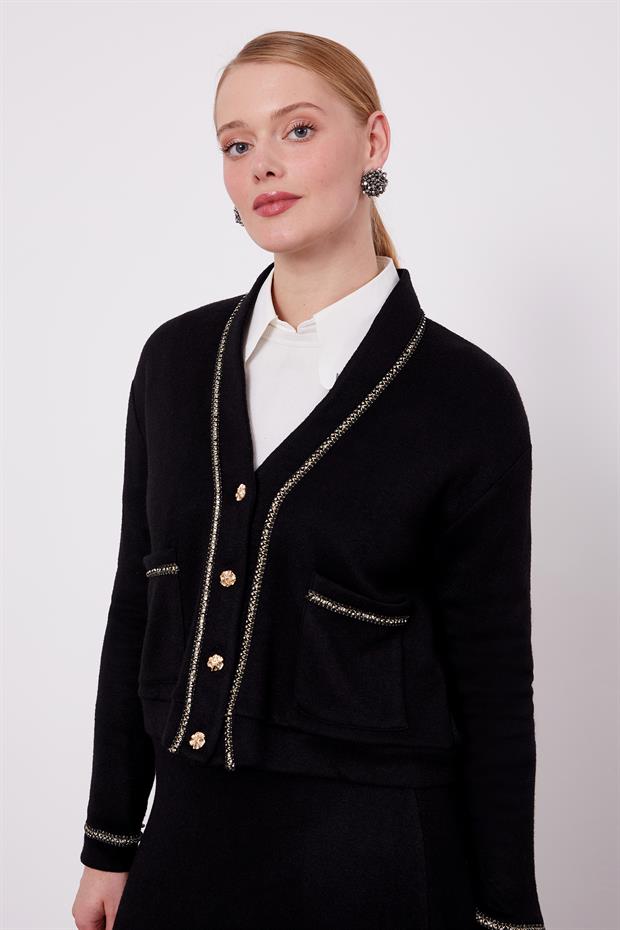 Siyah İnci Şeritli Etekli Takım