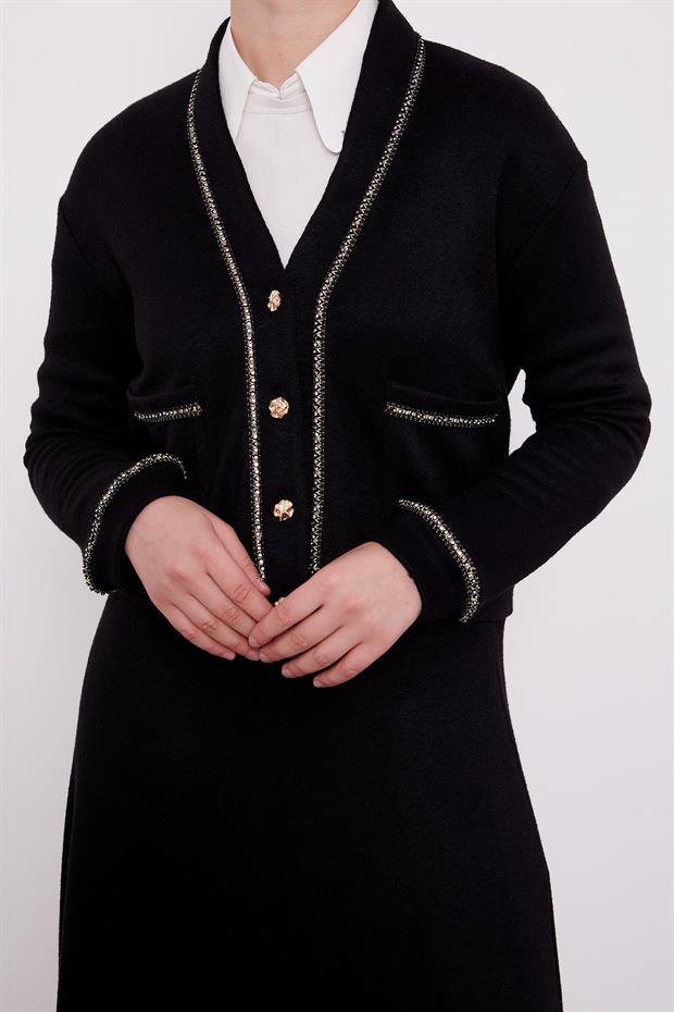 Siyah İnci Şeritli Etekli Takım