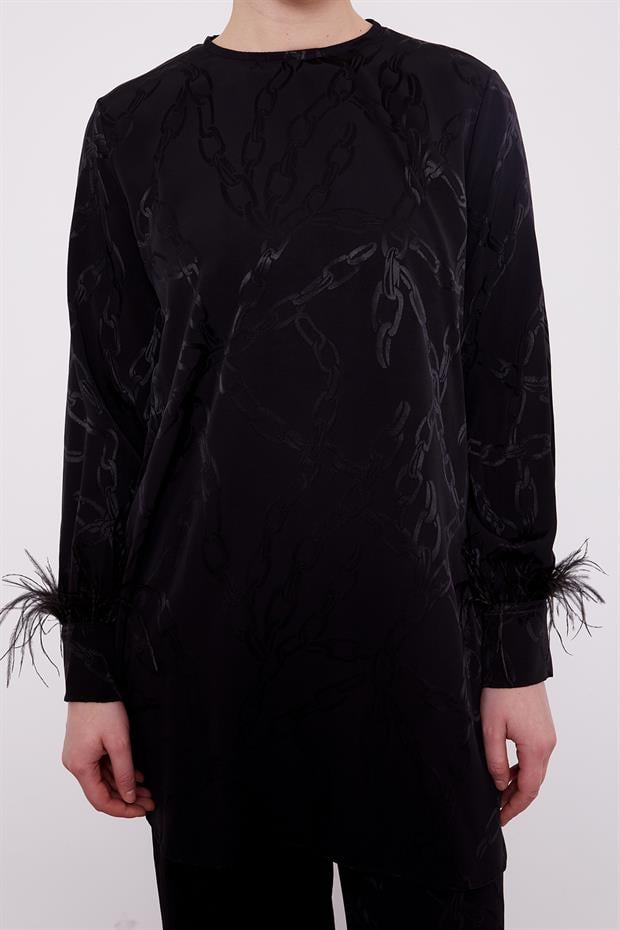 Siyah Jakarlı Zincir Desen İkili Takım