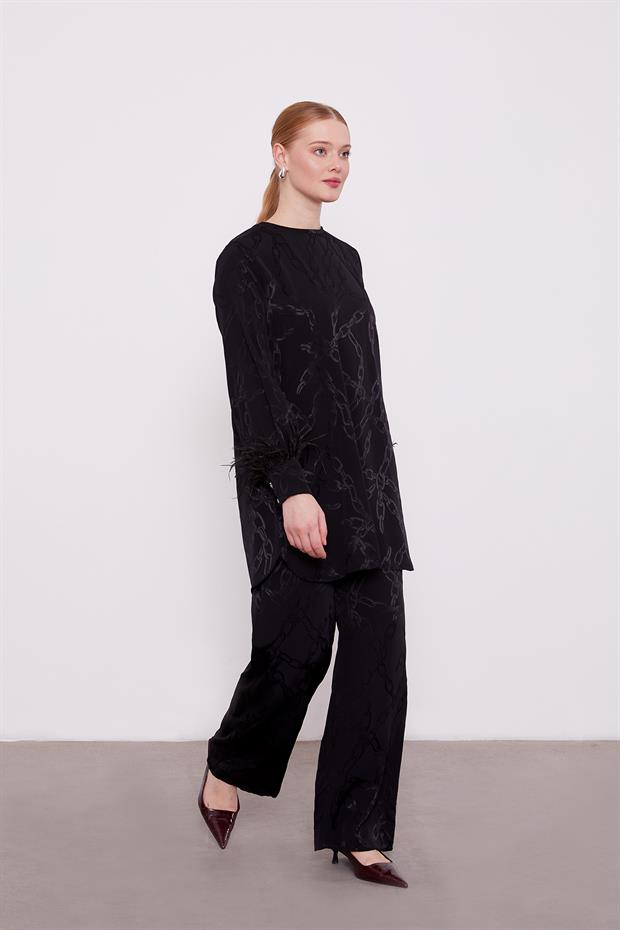 Siyah Jakarlı Zincir Desen İkili Takım