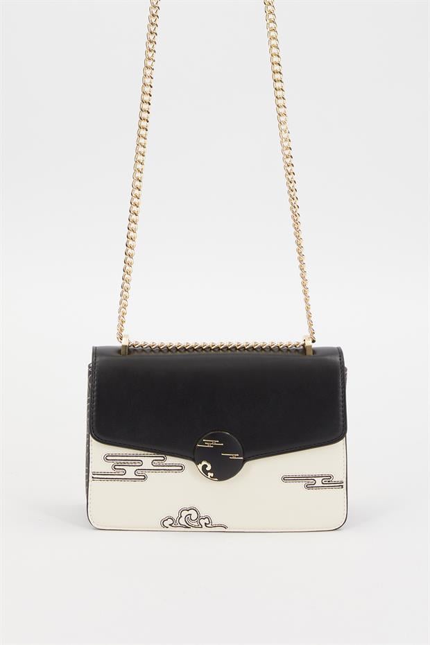 Siyah Kabartma Desen Omuz Çantası