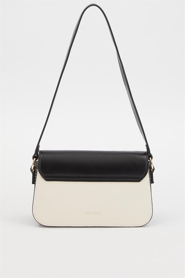 Siyah Kabartma Desenli Omuz Çantası