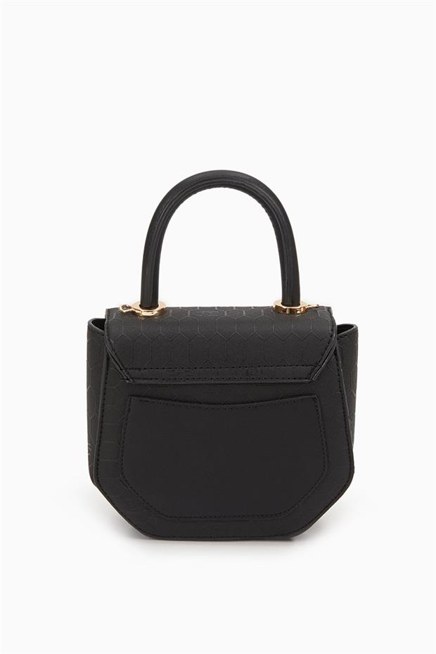 Siyah Kabartma Petek Desen El Çantası