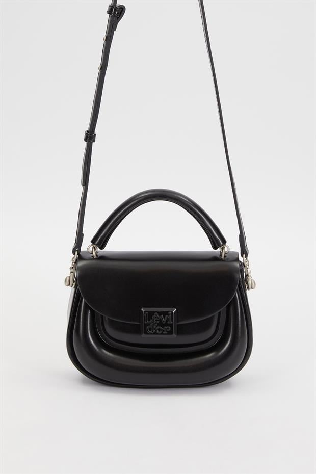 Siyah Kalp Akseuarlı El Çantası