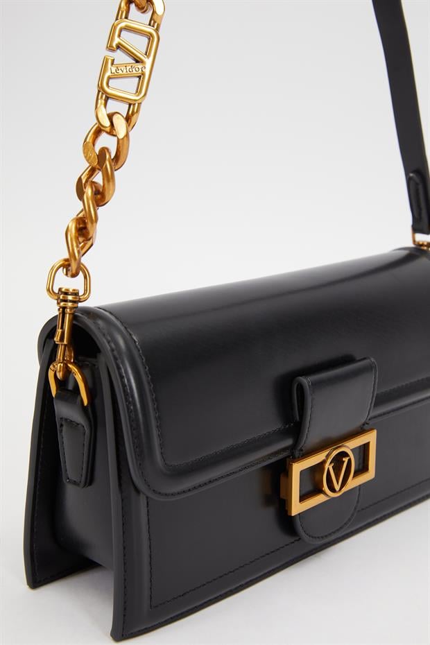 Siyah Kare Kilit Detaylı Omuz Çantası