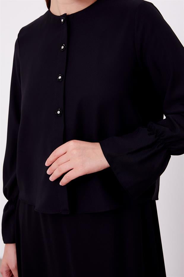 Siyah Kısa Şifon Gömlekli Etek Takım