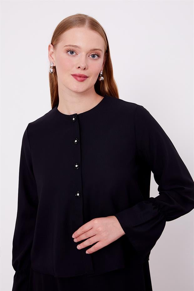 Siyah Kısa Şifon Gömlekli Etek Takım