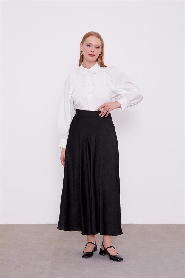 Siyah Kraş Saten Etek