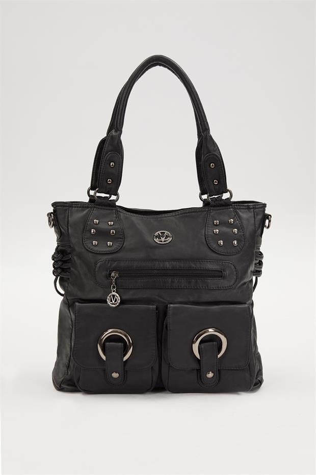 Siyah Kuş Gözü Detaylı Omuz Çantası