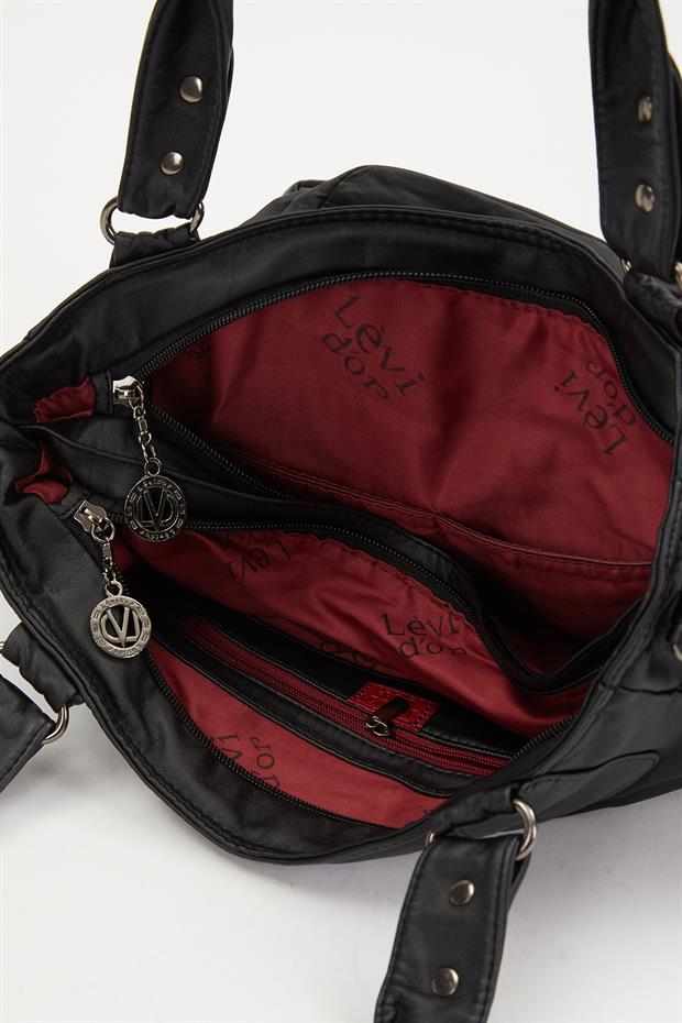 Siyah Kuş Gözü Detaylı Omuz Çantası