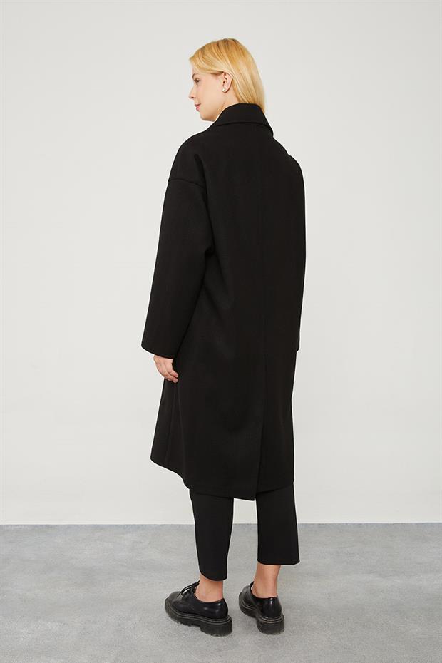 Siyah Oversize Astarsız Kaşe Kaban