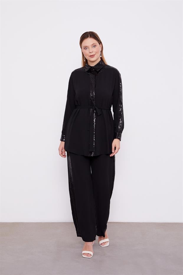 Siyah Payet Detaylı İkili Takım