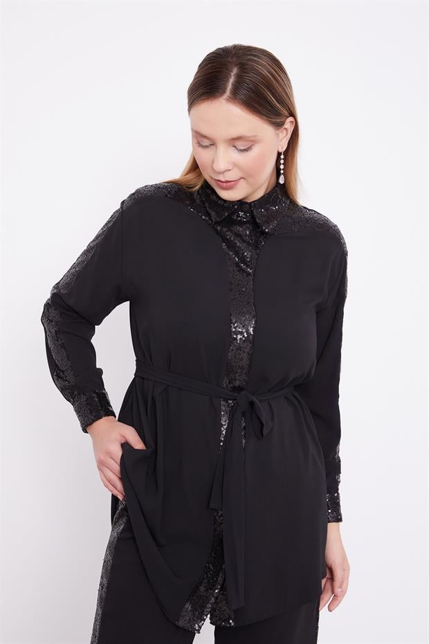 Siyah Payet Detaylı İkili Takım