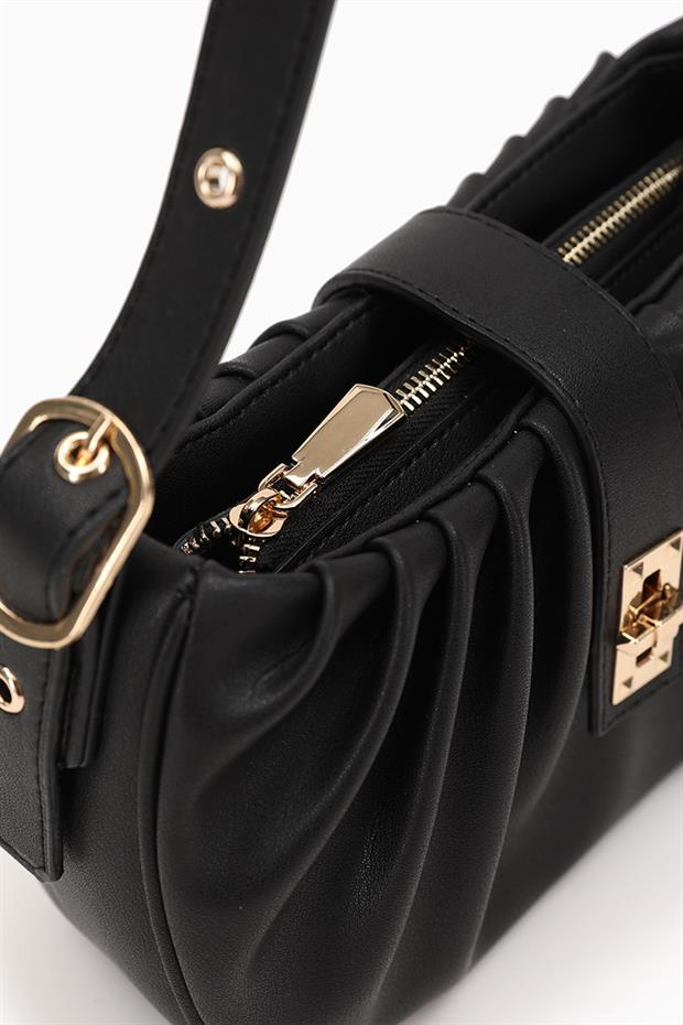 Siyah Pile Büzgülü Omuz Çantası