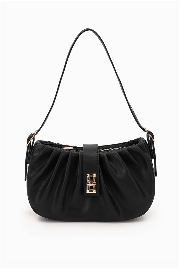 Siyah Pile Büzgülü Omuz Çantası