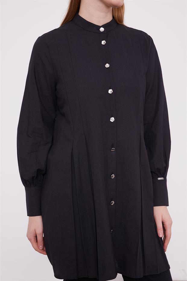 Siyah Piliseli Melanj Gömlek