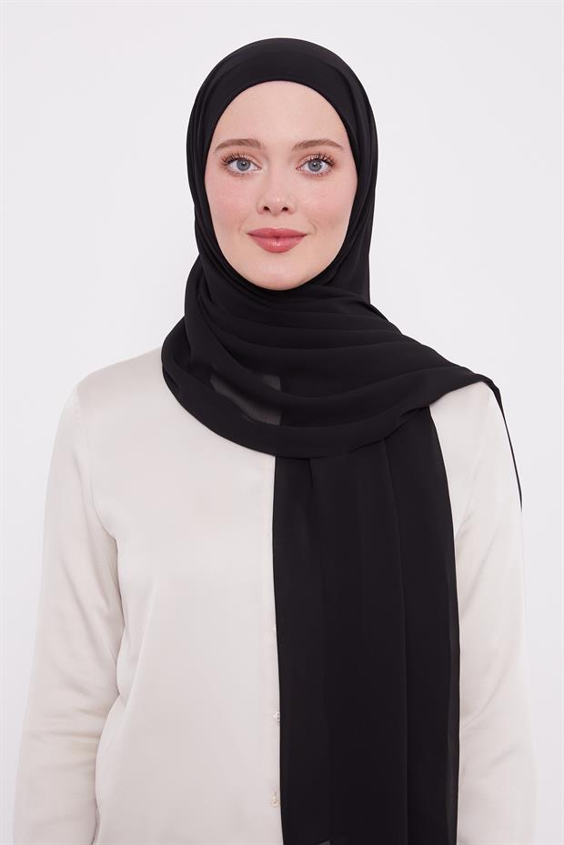 Siyah Pratik Boneli Şifon Şal