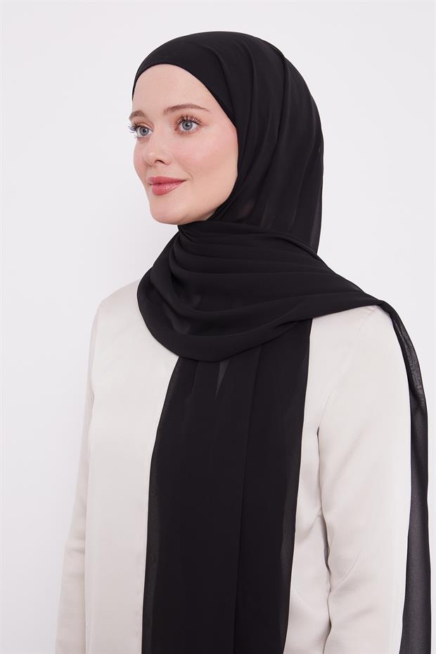 Siyah Pratik Boneli Şifon Şal