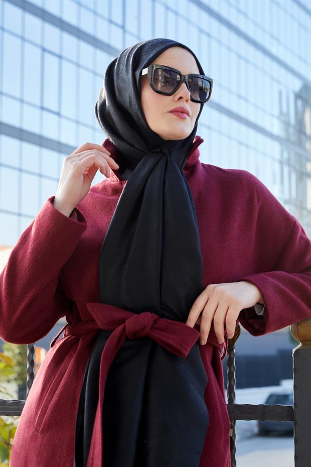 Siyah Püsküllü Etnik Kaşmir İpek Şal