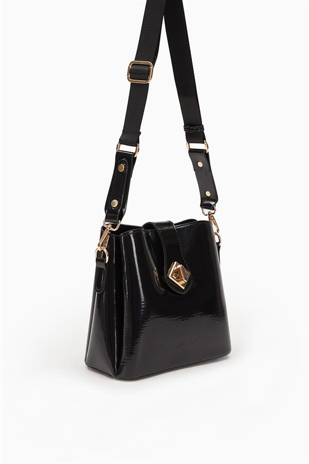 Siyah-  Rugan Üç Bölmeli Omuz Çantası