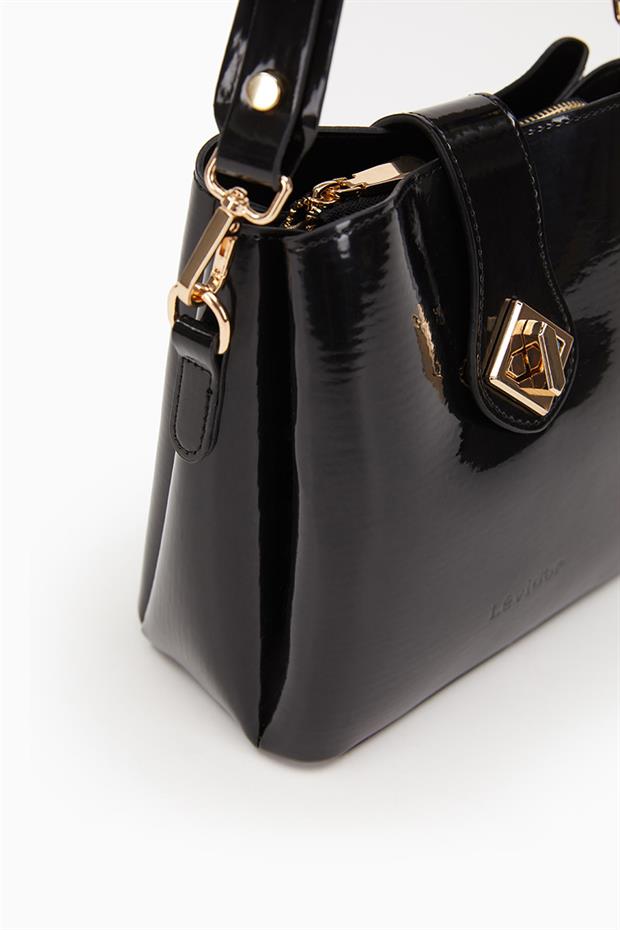 Siyah-  Rugan Üç Bölmeli Omuz Çantası