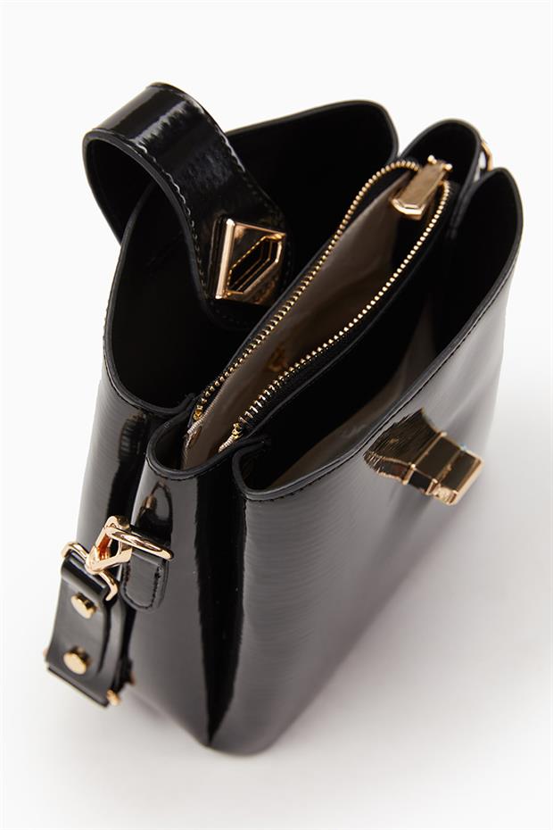 Siyah-  Rugan Üç Bölmeli Omuz Çantası