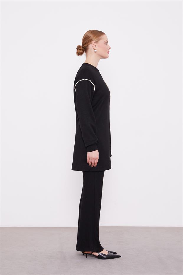 Siyah Şerit İncili Kaşmir İkili Takım