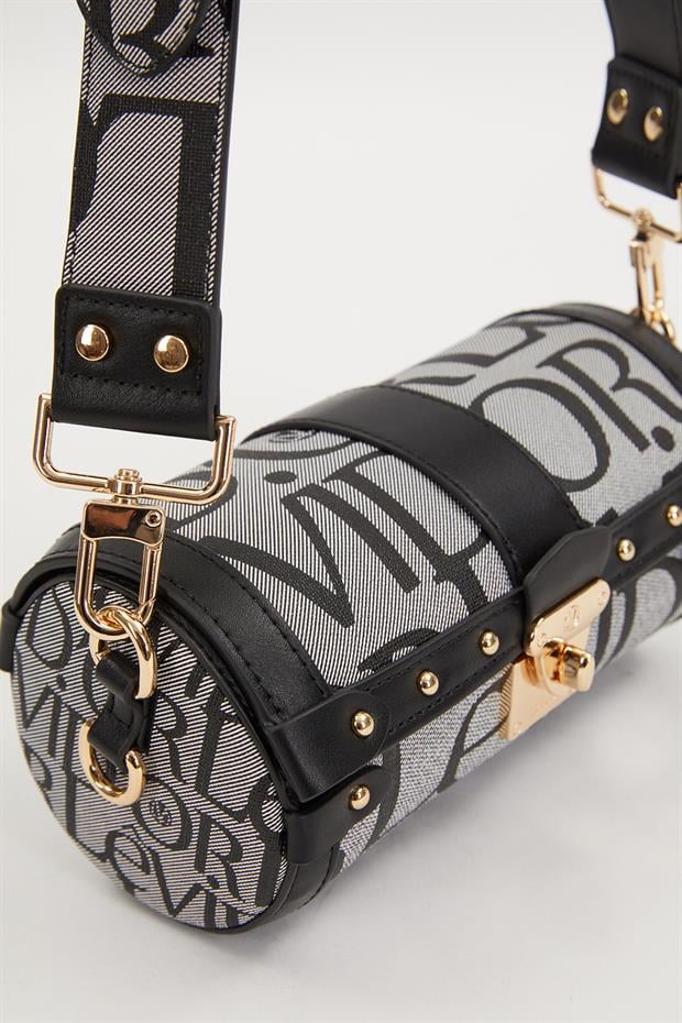 Siyah Silindir Şekilli Omuz Çantası