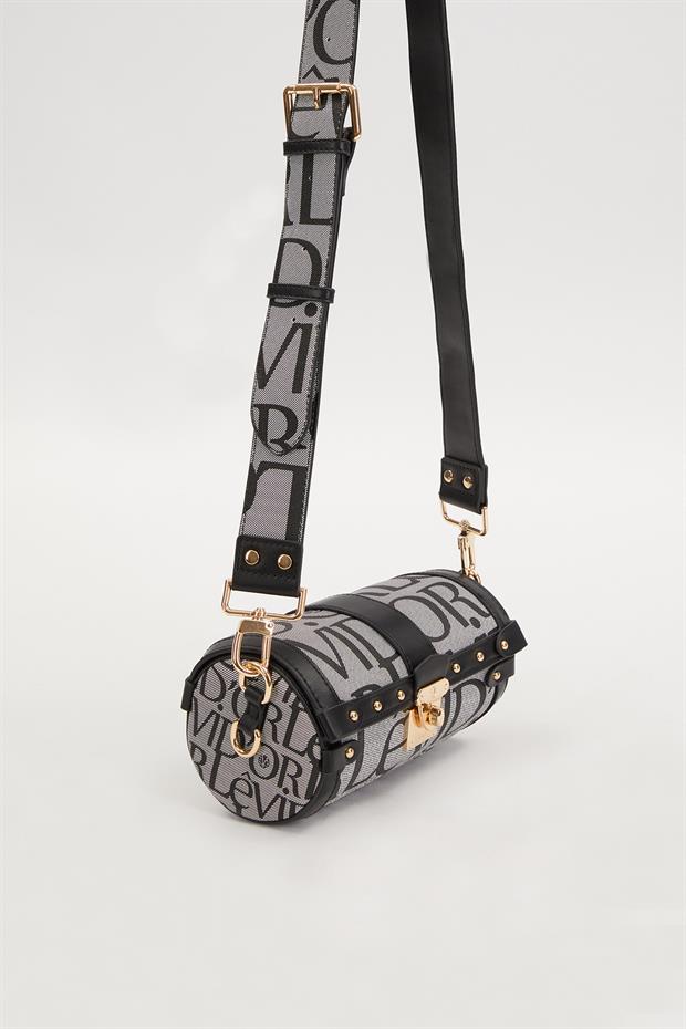 Siyah Silindir Şekilli Omuz Çantası