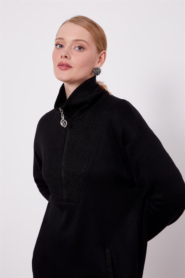 Siyah Sim Detaylı Kaşmir İkili Takım