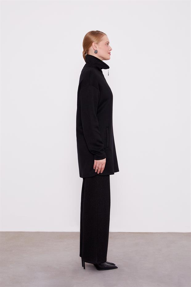 Siyah Sim Detaylı Kaşmir İkili Takım