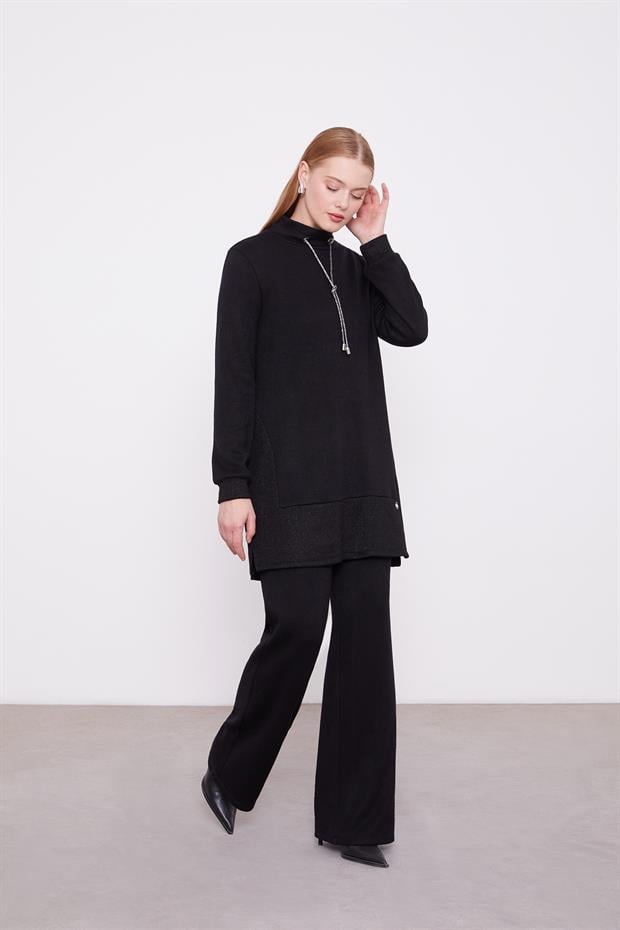 Siyah Simli Kaşmir Kumaş İkili Takım