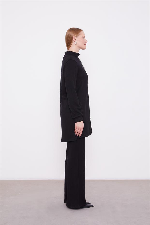 Siyah Simli Kaşmir Kumaş İkili Takım