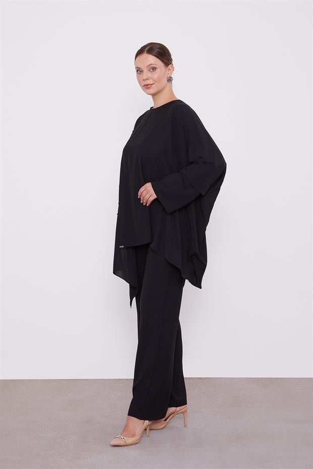 Siyah Taş İşlemeli Tunik Takım