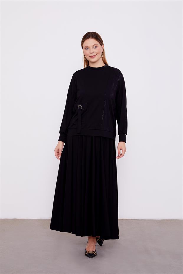 Siyah Varak Detaylı Etek Takım