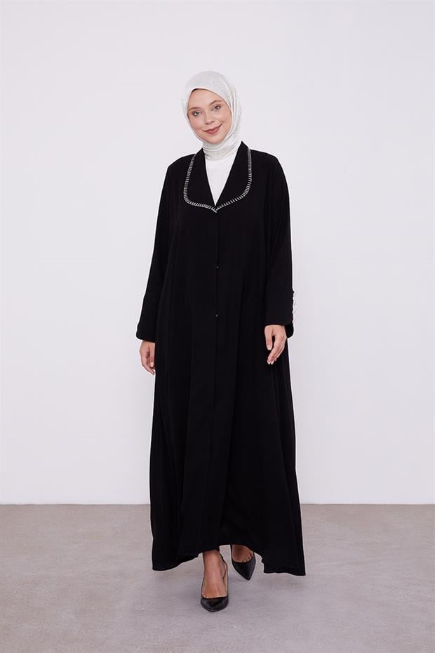 Siyah Yaka İşleme  Detaylı Ferace