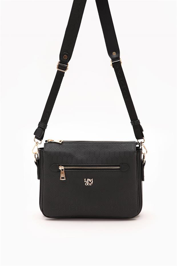 Siyah Yazı Baskılı Omuz Çantası