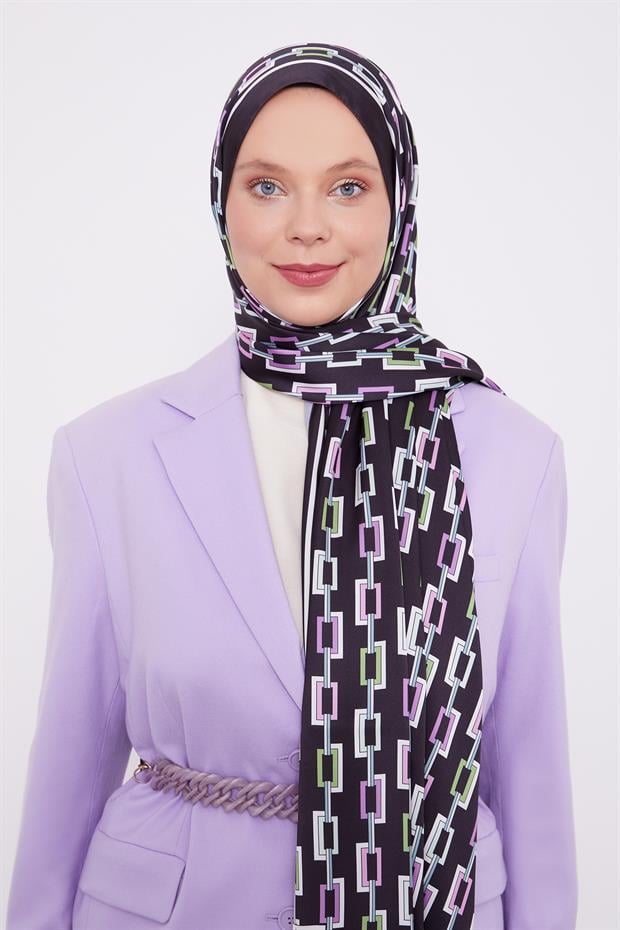 Siyah - Yeşil Kare Zincir Desen Angel Şal