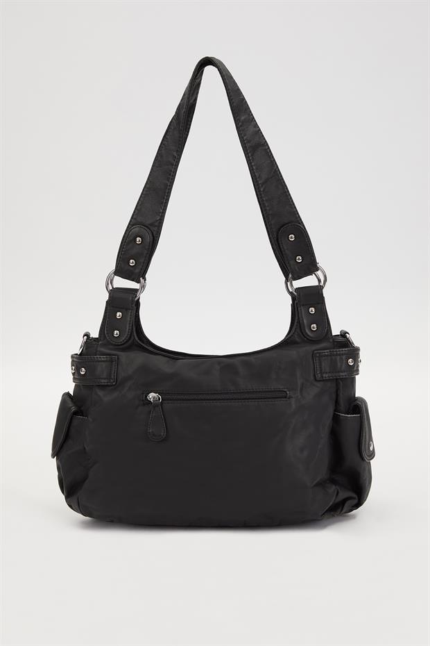 Siyah Zımba Detaylı Omuz Çantası