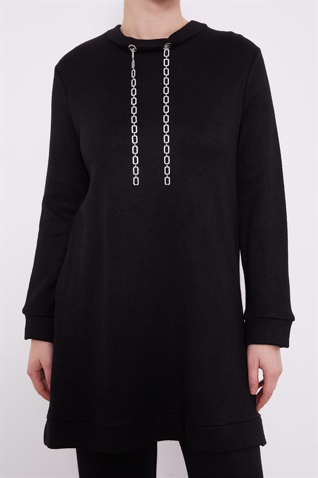 Siyah Zincir Detaylı İkili Takım