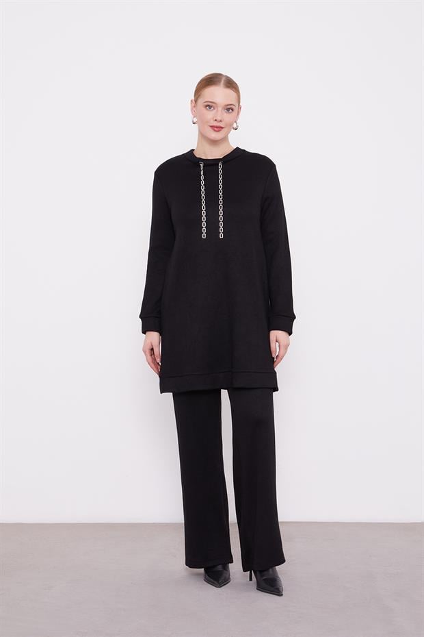 Siyah Zincir Detaylı İkili Takım