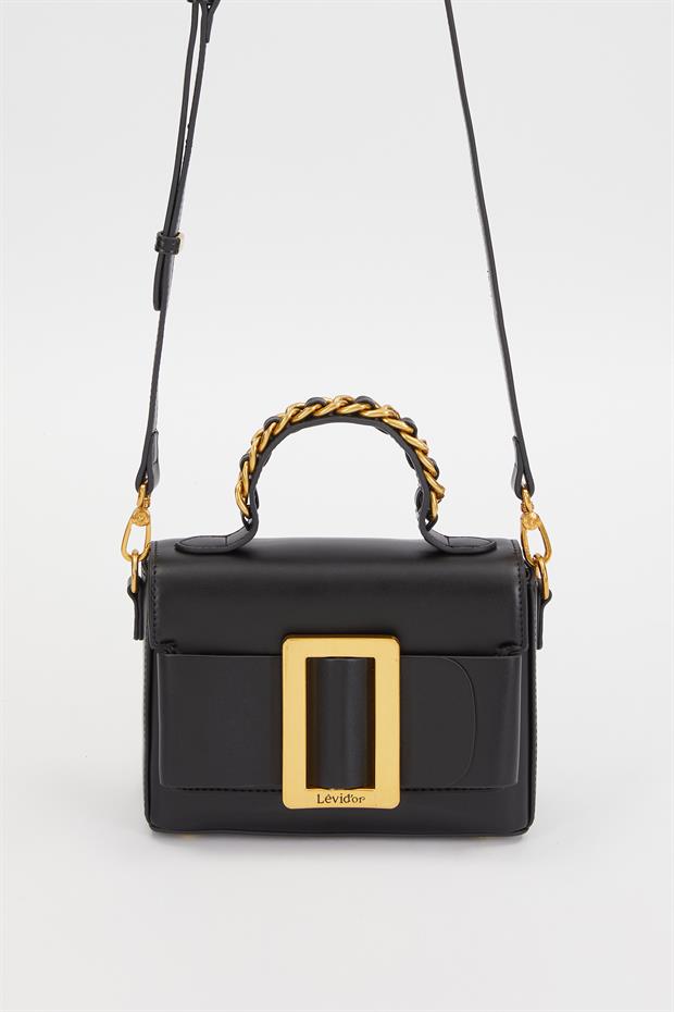 Siyah Zincir İşlemeli El Çantası