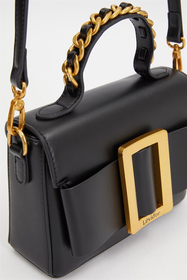 Siyah Zincir İşlemeli El Çantası