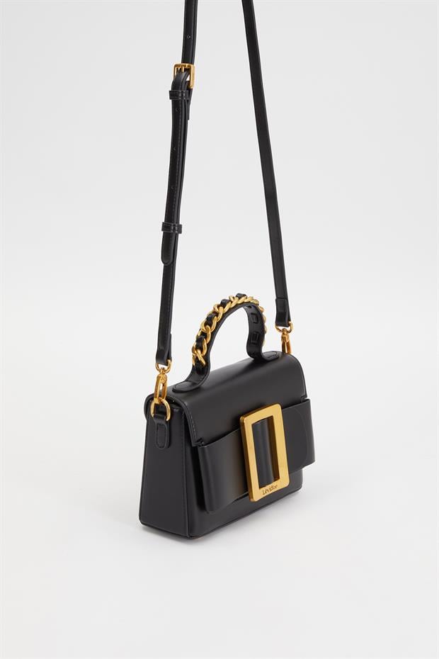 Siyah Zincir İşlemeli El Çantası