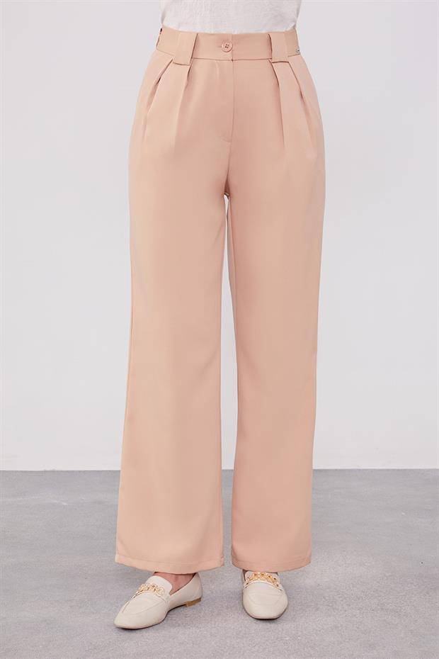 Somon Çift Pileli Kumaş Pantolon