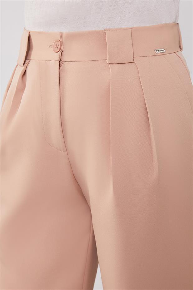 Somon Çift Pileli Kumaş Pantolon