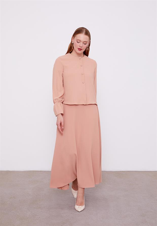 Somon Kısa Şifon Gömlekli Etek Takım