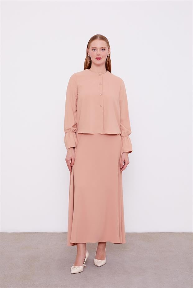 Somon Kısa Şifon Gömlekli Etek Takım