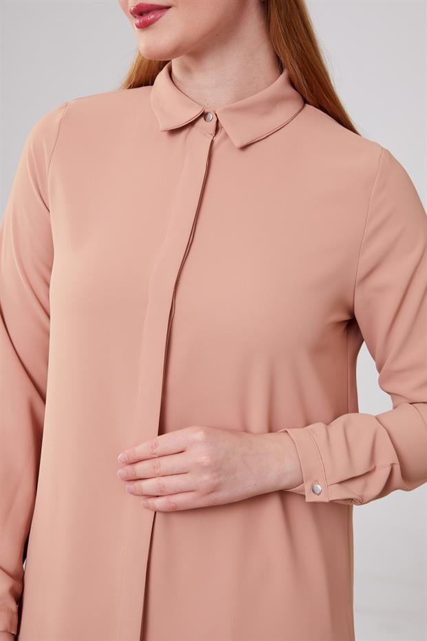 Somon Gizli Düğme Detaylı Tunik