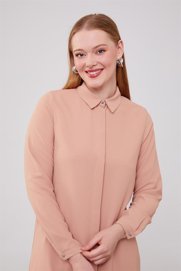 Somon Gizli Düğme Detaylı Tunik